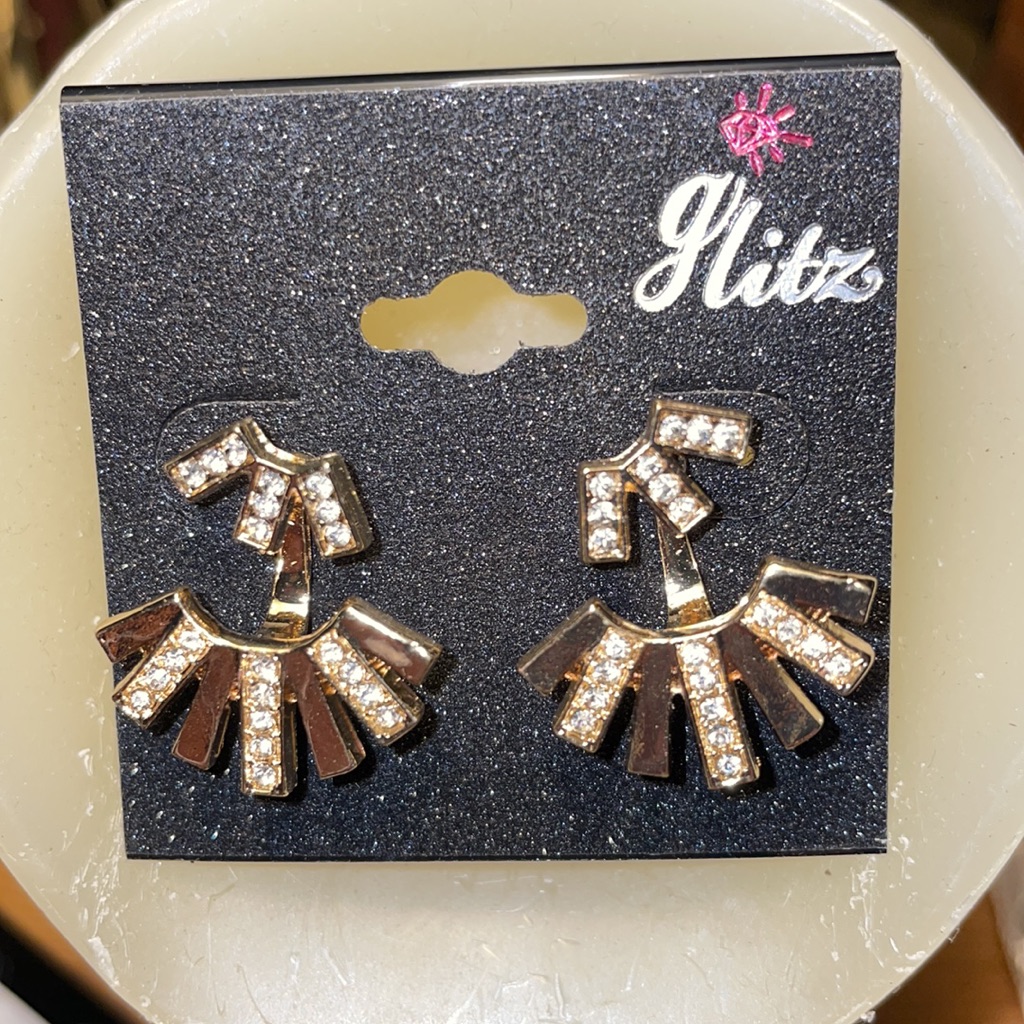 Glitz Gold Tone Earrings With Faux Rhinestones Nwt
